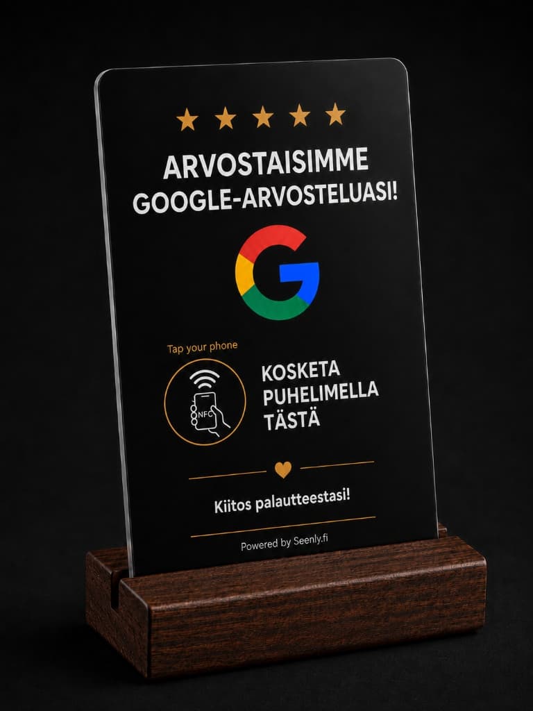 Seenly - Puinen Google-arvostelujen NFC-lähilukukyltti